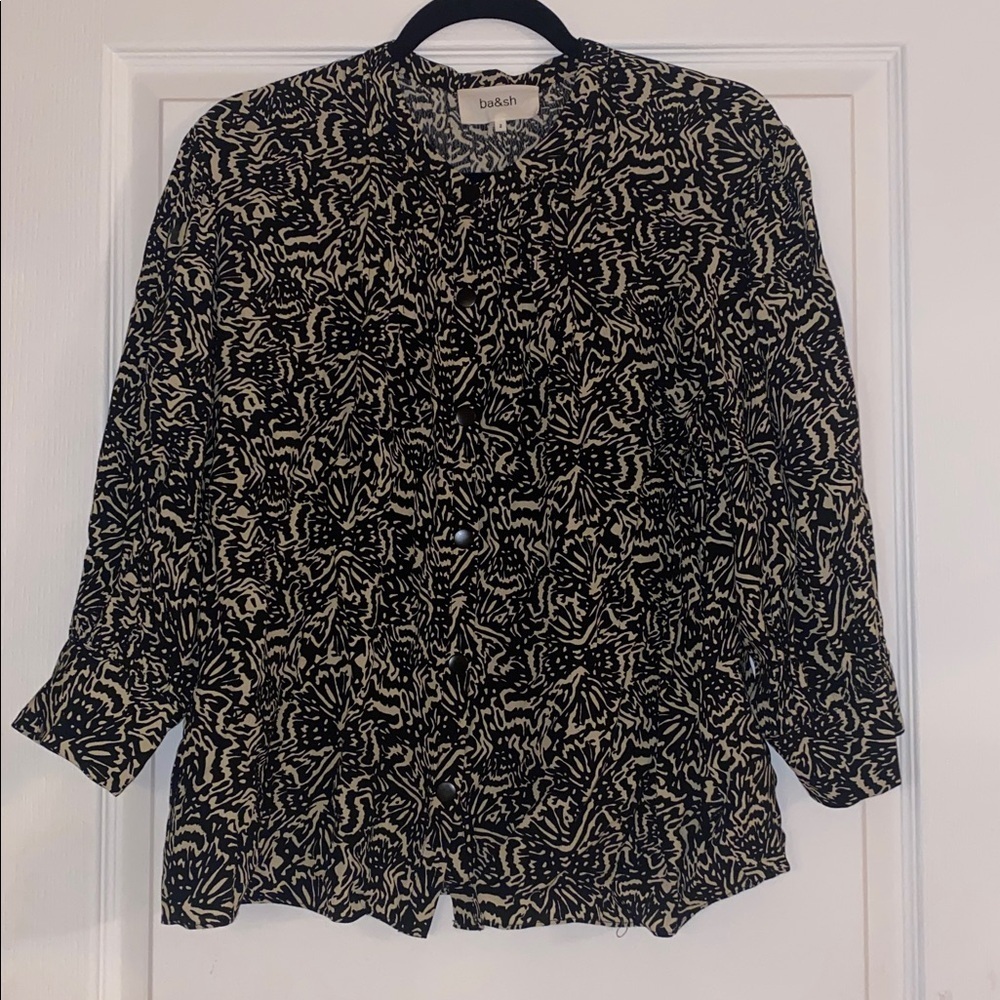 ba&sh Lio Pintucked Shirt Abstract Blouse 100% viscose half sleeves Size 2 - Picture 5 of 16